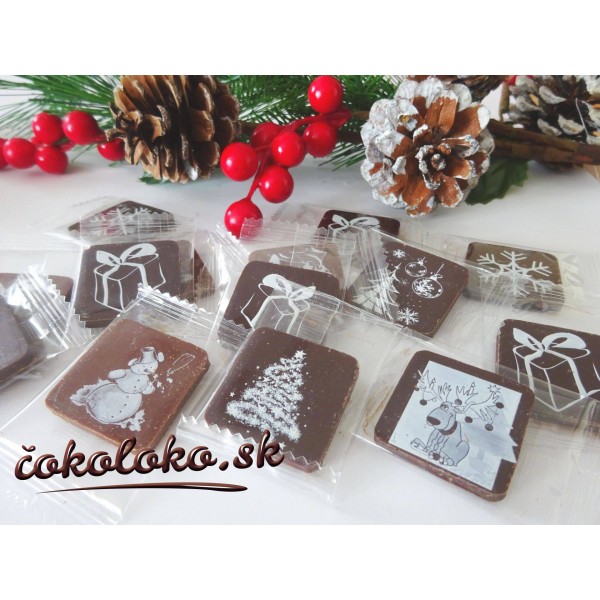Mini vianočné čokoládky - ŠTVORCOVÉ (50 ks)