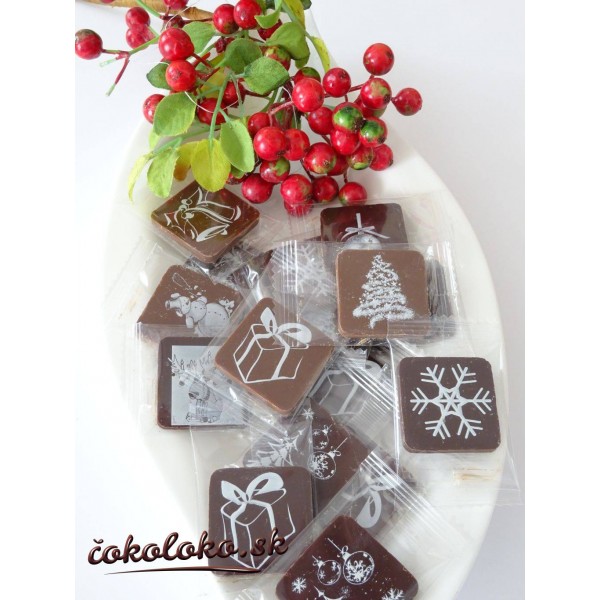 Mini vianočné čokoládky - ŠTVORCOVÉ (50 ks)