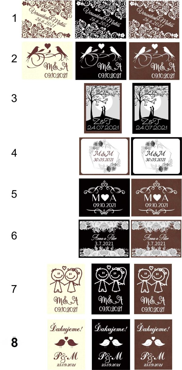Mini svadobné čokoládky s personalizáciou - VZORY